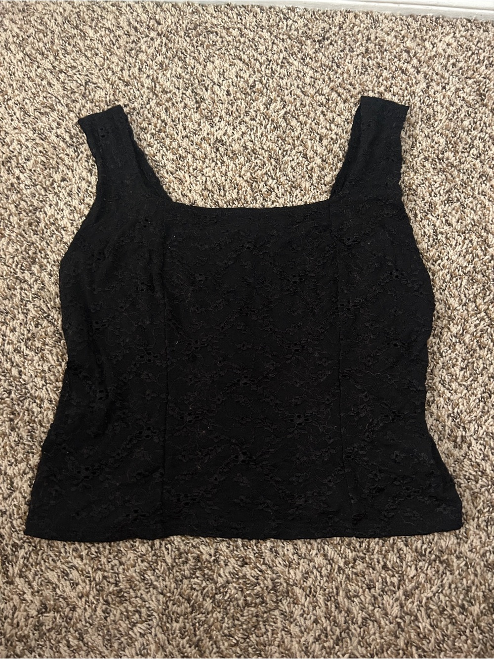 Vintage E.K Designs Black Lace Square-Neck Women's Tank Top